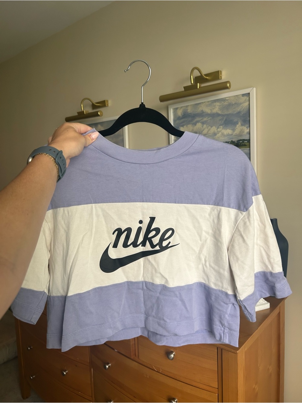 Nike Lavender and White Cropped Swoosh Tee - Women